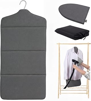 Foldable Steam Board with Ironing Glove Storage Bag 36" x 16" Foldable Steam Board 360 Rotating Hook for High Pressure Clothes Steaming Standing Steamer Home Travel Use Pepper Black