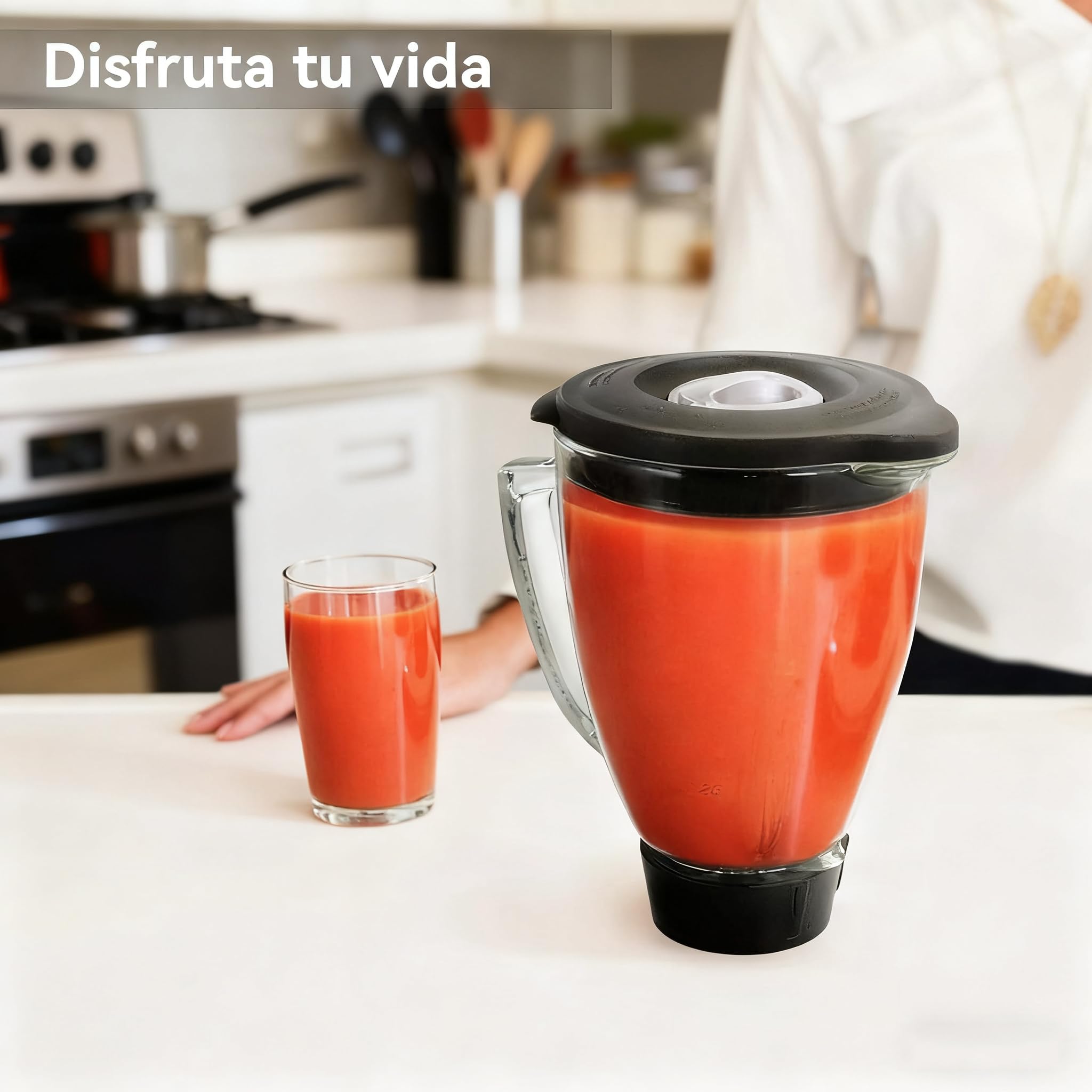 Poweka Repuesto Compatible con Osterr y Osterizerr Licuadora,Jarra de Vidrio Redonda de 6 Tazas 1.5L con Tapa Compatible con Osterr Batidoras (No Incluye Base ni Cuchilla)