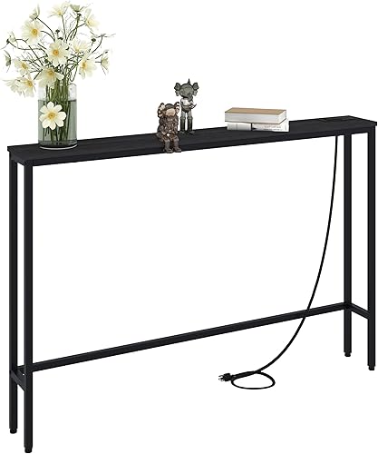 Mesa consola delgada de 5.9 pulgadas con tomacorriente, mesa de sofá Sllm de 47 pulgadas detrás del sofá, mesa consola estrecha con estación de