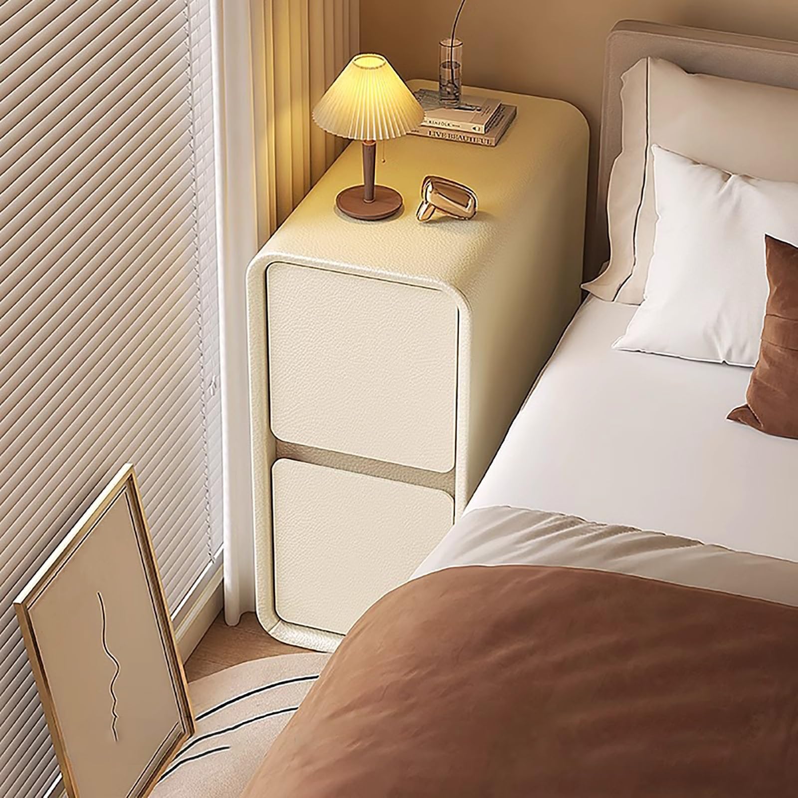 Table de chevet blanche moderne en bois massif avec double tiroirs de rangement pour chambre