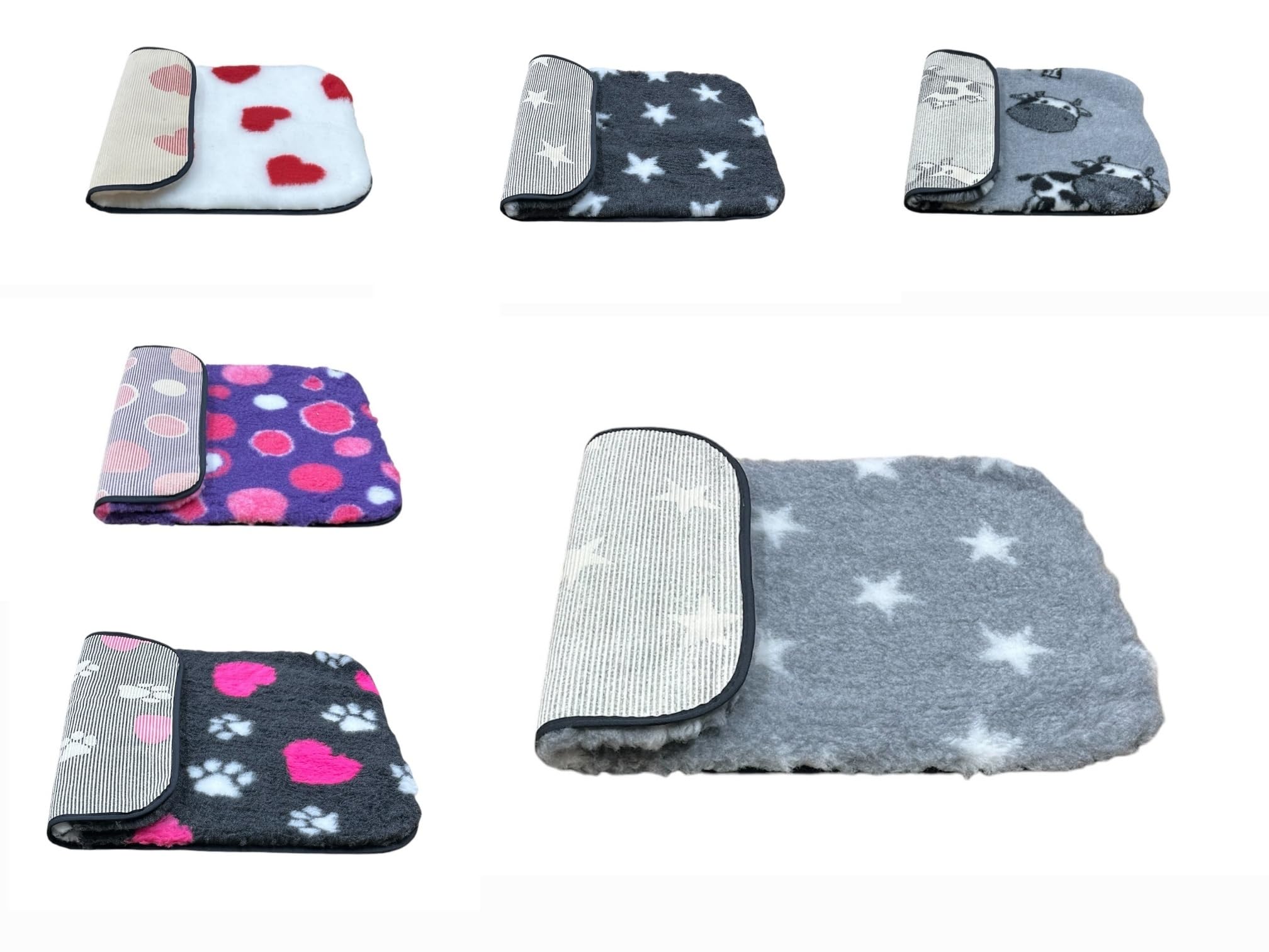 PnH Veterinary Bedding® NON SLIP Classic Range, Vet Bedding, Bound Edges For Strength - Dog Bed Fleece in Many Colours & Sizes (Grey with White Stars, 100cm x 75cm)