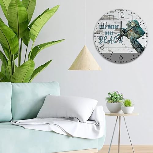 Miniatura 4 de 15 Silent Non-Ticking Wall Clocks Nautical Beach Ocean Underwater Turtle Home Decoration for Bedroom Turtle Sea Life Seahorse Rustic Round Wooden