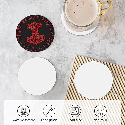 Miniatura 6 de Viking Mjolnir - Juego de posavasos con símbolo de mitología nórdica para bebidas, juego de posavasos de piedra de cerámica absorbente, base de