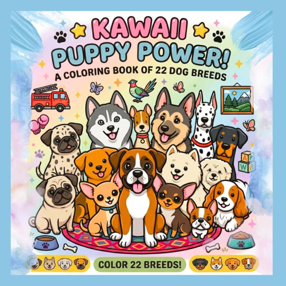 Kawaii Puppy Power: A Coloring book of 22 dog breeds