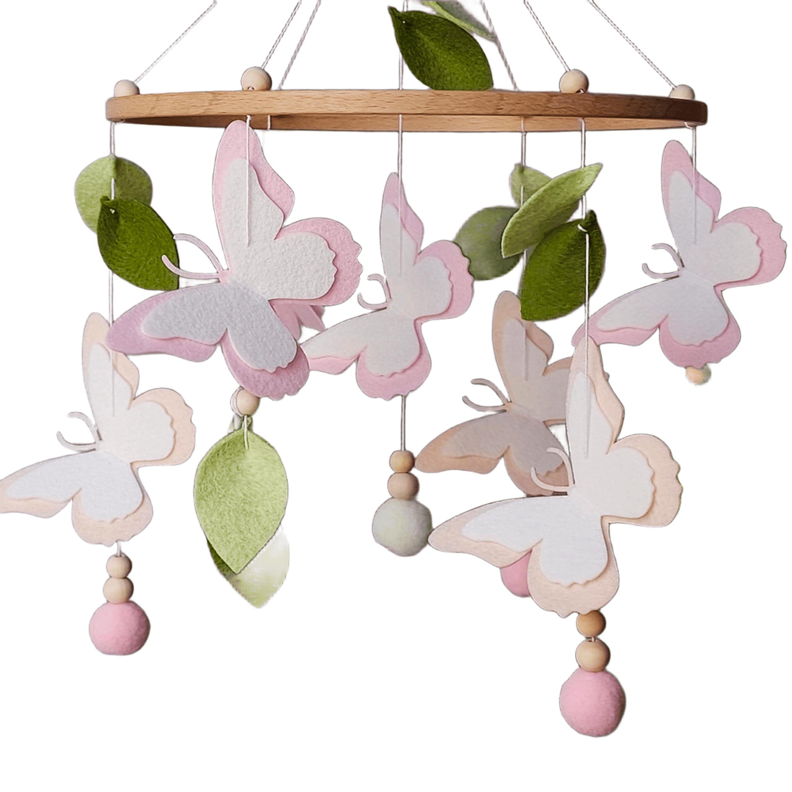 Schmetterling Baby Mobile für Mädchen – Florales Wiegenmobile zum Aufhängen – Feen-Garten Deko fürs Babyzimmer – Botanische Nursery Deko – Tropisches Babybett Mobile