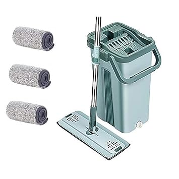 JAAMSO Royals Green Hands-Free Squeeze Microfiber Flat Spin Small Mop Cleaning System 360 degree Flexible Head (39 cm X 23 cm X 122 cm)
