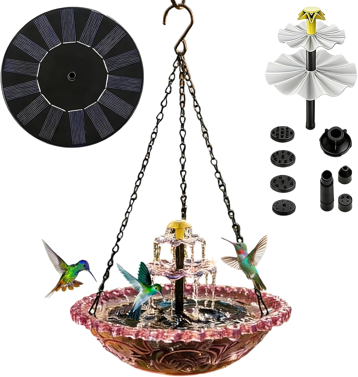 Solar Bird Bath Fountains - Decorative with Pump Sprinkler,Bird Bath with Solar Fountain | for Attracting Feeding Hummingbird Wildlife Garden Pool Patio Porch Pathway Deck