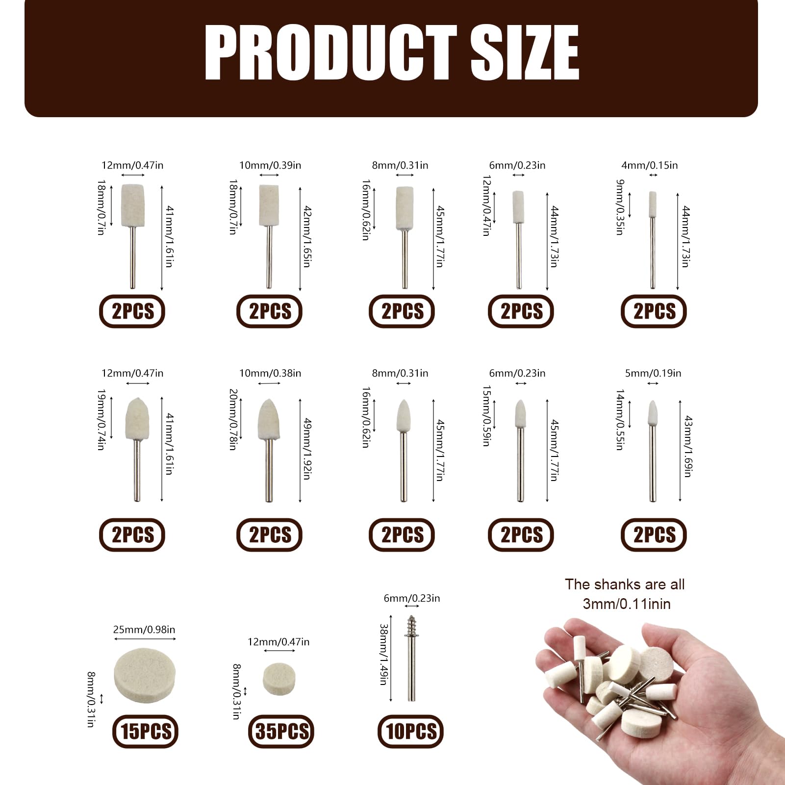 Set di 80 dischi per lucidatura, set di punte per lucidatura in feltro, compatibile con Dremel, disco per lucidatura con fusto da 1/8", accessori per lucidatura, utensili rotanti per metallo/vetro