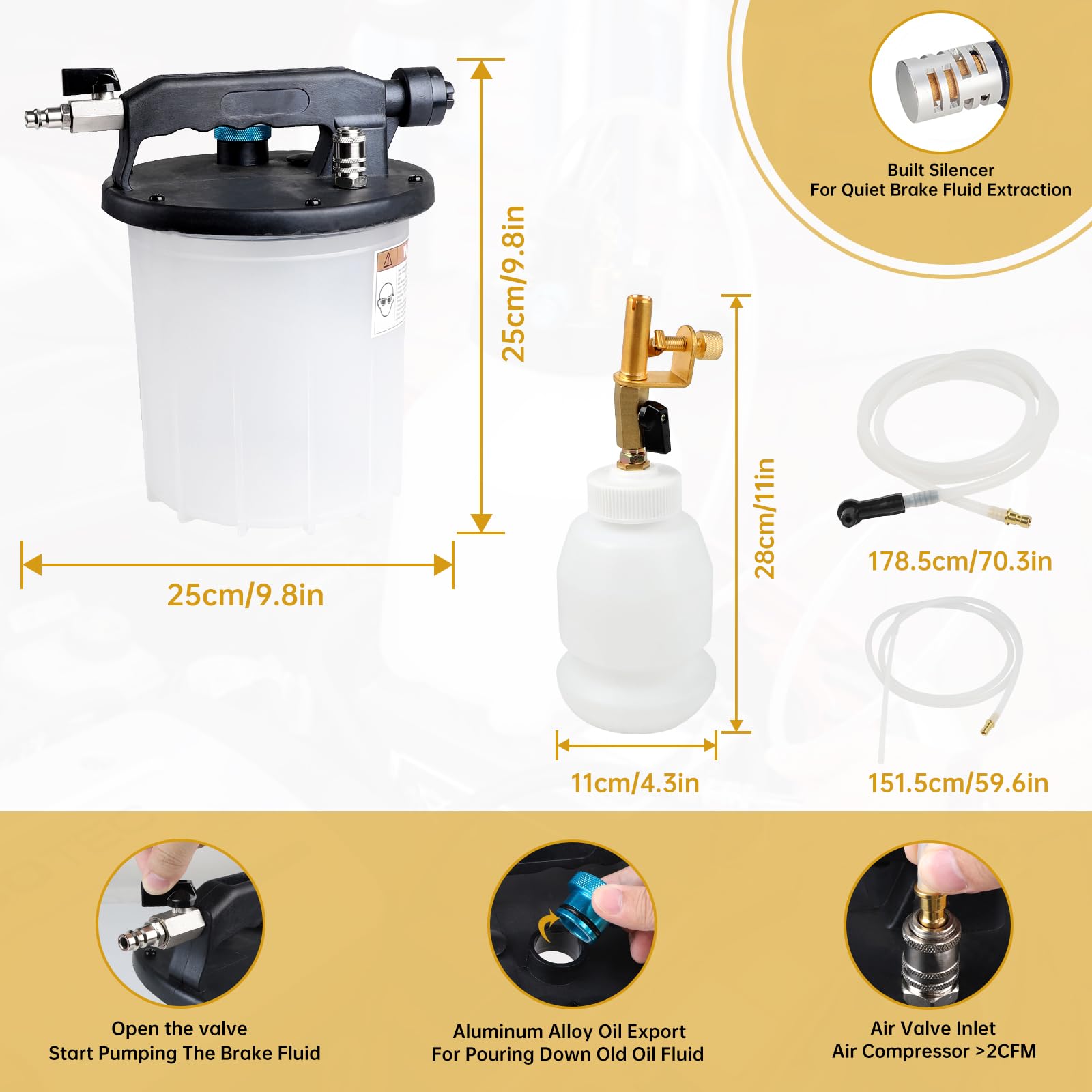 lalago 3L Purgador Frenos Coche Aire Comprimido, Equipo de Purga de Frenos Kit con 1L Dispensador, Cambio Liquido Frenos Brake Bleeder Kit
