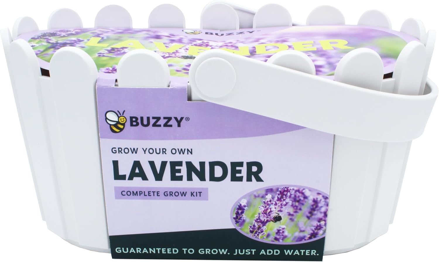 BUZZY Seeds Grow Your Own Lavender Basket – Indoor Flower Grow Kit with Growing Medium, Easy Instructions, Decorative White Basket – Ideal Gardening Gift for Beginners Plant Lovers DIY