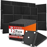 TOUO 12 Pack 12x12x1" Flame Retardant Acoustic Foam Panels - High-Density Wedge Soundproofing for Studios, Home Theaters & Offices (Black)