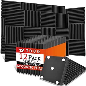 12 Pack Acoustic Panels – Soundproof Foam Wall Panels 12"x12"x1", Flame Retardant, High-Density Sound Absorbing Wedge for Home Studio and Office