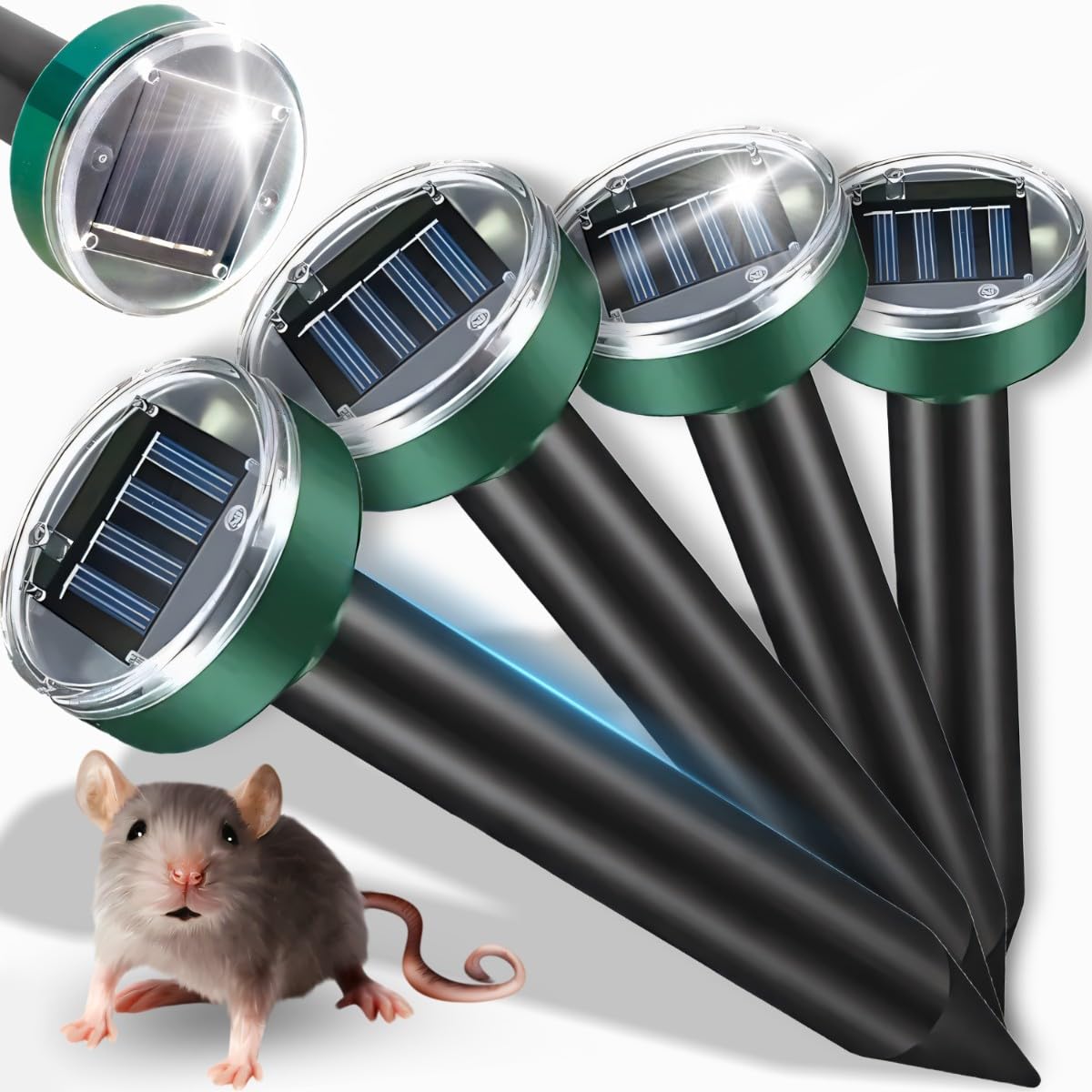 Retoo 4 unidades repelente de topos ultrasónico, frecuencia variable de 400 a 1000 Hz, distribuye eficazmente hasta cientos de metros de superficie, para exteriores, control eficaz de plagas