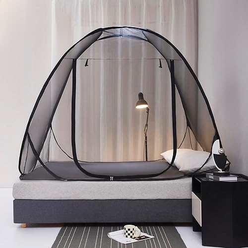 Vista 24 de Mengersi Tienda de campaña con mosquitera para cama, toldo de cama desplegable con parte inferior de red, tienda de campaña para niños y niñas