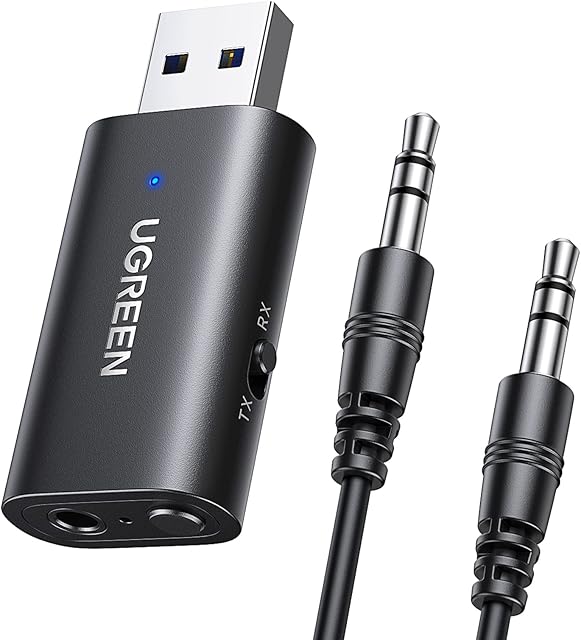 UGREEN Bluetooth 5.1 Transmitter and Receiver 2-in-1, Bluetooth Aux Adapter Car with Audio Jack Auto Reconnect for Car, TV, AirPods, PC, Speaker, Lorry, Motorcycle, PS5, Projector, Easy to Install
