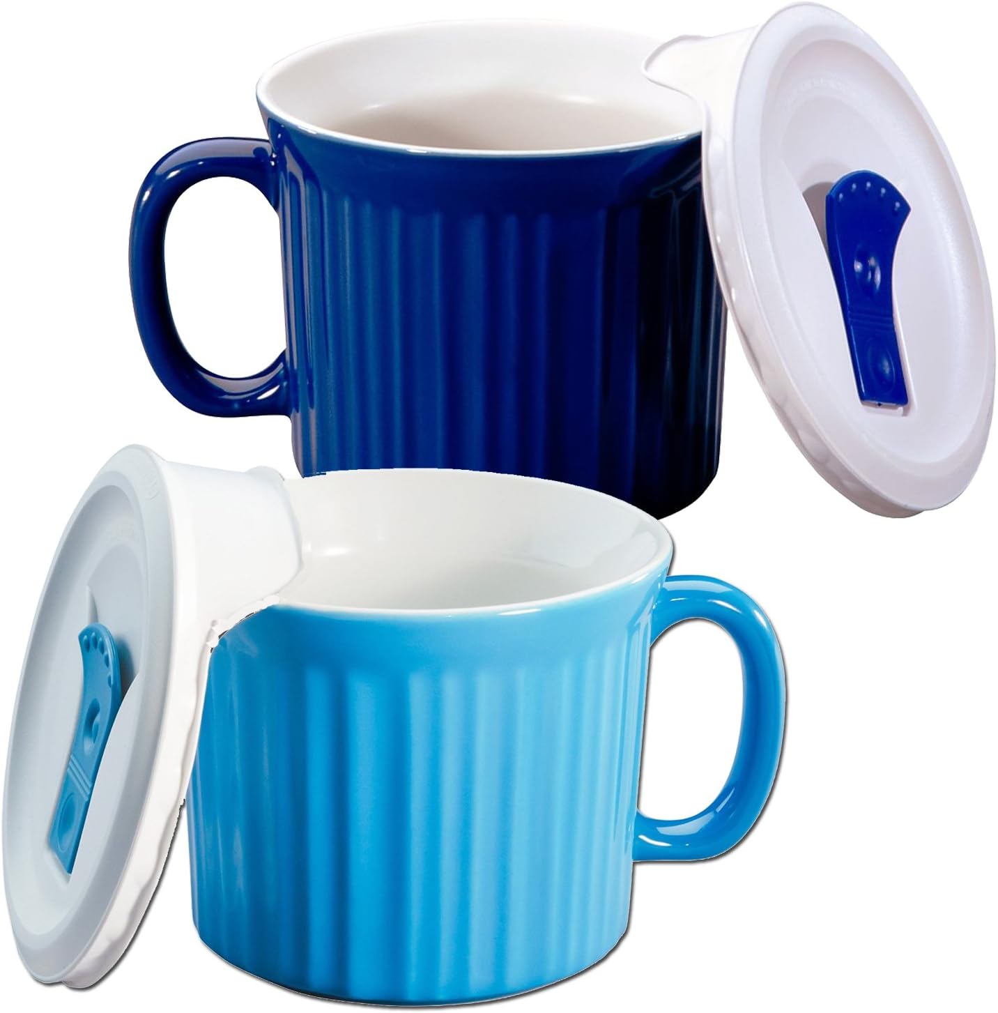 Corningware 20-oz Pop-ins Mug Set Includes 2 Mugs with Vented Plastic Lids (Pool Blue & Blueberry)