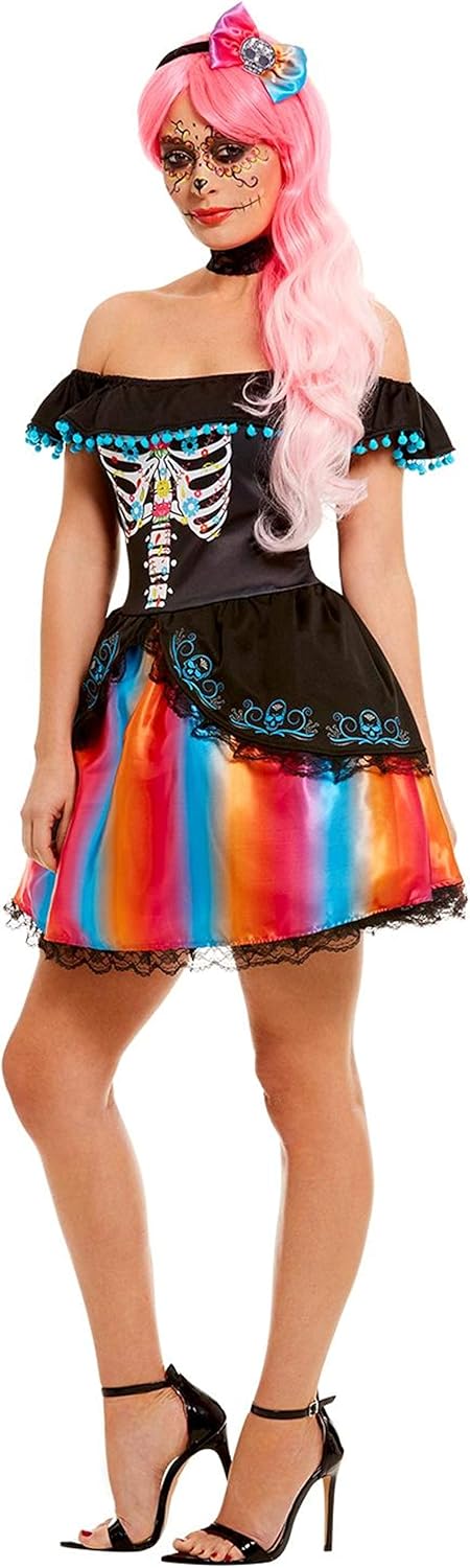 Smiffys - 51046 - Halloween - Day of the Dead Senorita Ombre Costume - Size Medium - US Dress Size 10 / 12