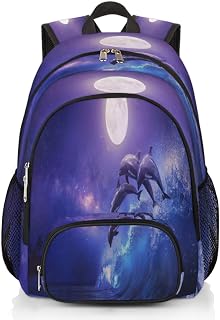 Ocean Dolphin Galaxy Mochilas Escolares para Meninas Meninos Adolescentes Estudantes - Mochila Escolar Elegante - Mochilas de Viagem Resistente à Água para Mulheres Homens, Multicolor, Large, Mochilas de Viagem