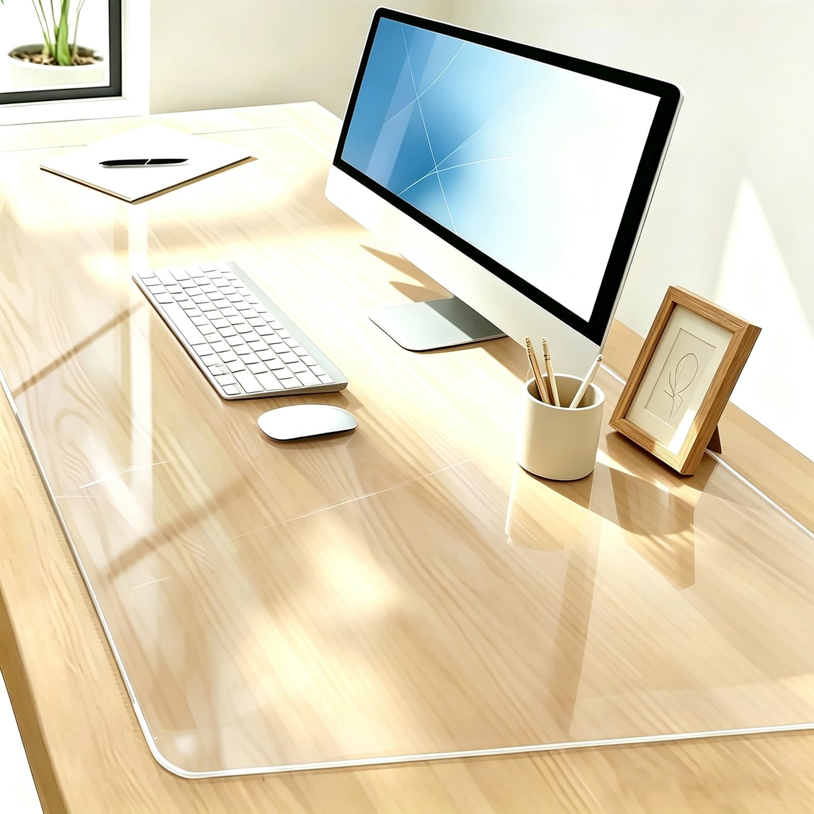 sous-Main Transparent en PVC, protège-Bureau imperméable, revêtement Transparent pour Bureau en Bois, Tapis de Bureau Anti-Rayures et Facile à Nettoyer (2 mm)(48.3x119.4 cm)