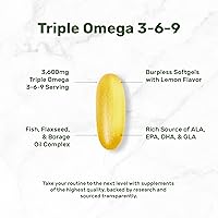 Vista 3 de Triple Omega 3-6-9 Fish Oil Supplements 3,600mg – 240 Softgels with Flaxseed Oil & Borage Oils Complex – High EPA + DHA – Burpless Pills, Lemon