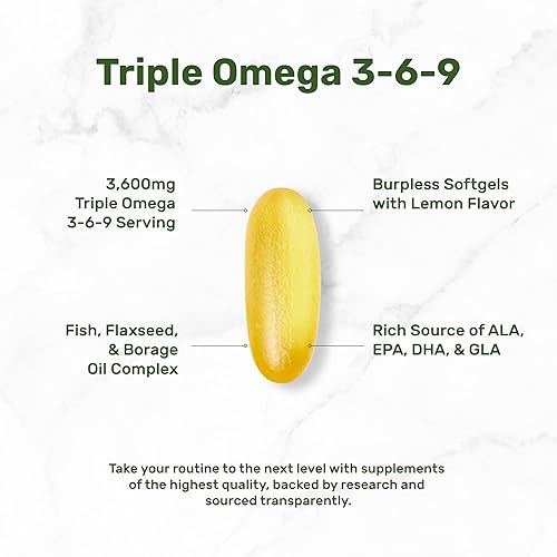 Miniatura 3 de Triple Omega 3-6-9 Suplementos de aceite de pescado 3,600 mg - 240 cápsulas blandas con aceite de linaza y aceites de borraja complejo - Alto EPA +