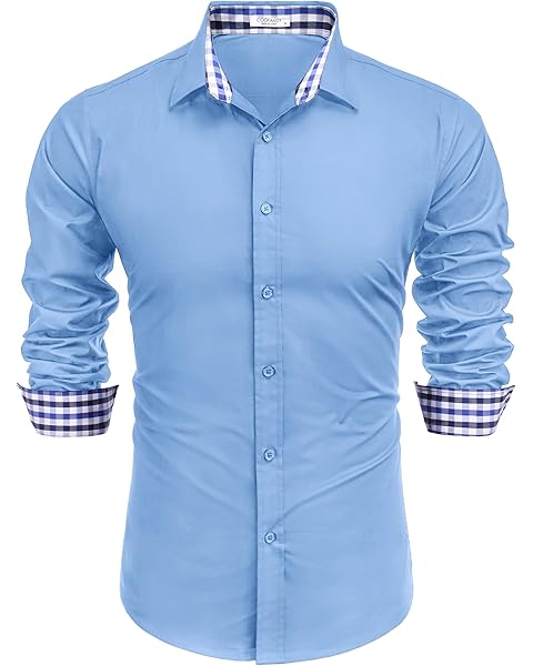 COOFANDY Mens Plaid Dress Shirt Long Sleeve Business Casual Regular Fit Button Down Shirts