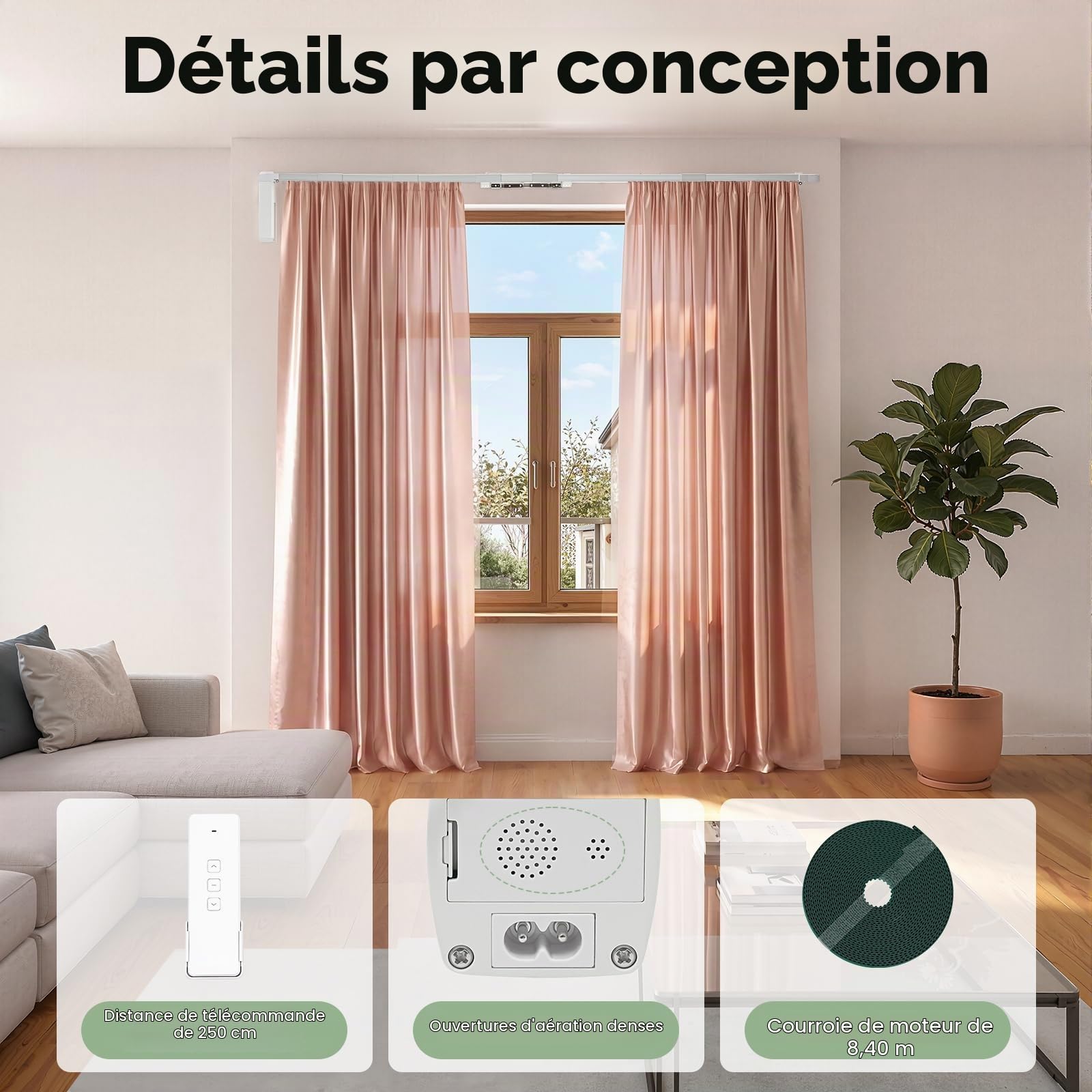 Smart Rail de rideau électrique, motorisé, avec application et télécommande, ouverture automatique avec minuterie, commande vocale WiFi pour bricolage, application 2,16 à 4,2 m, montage au plafond