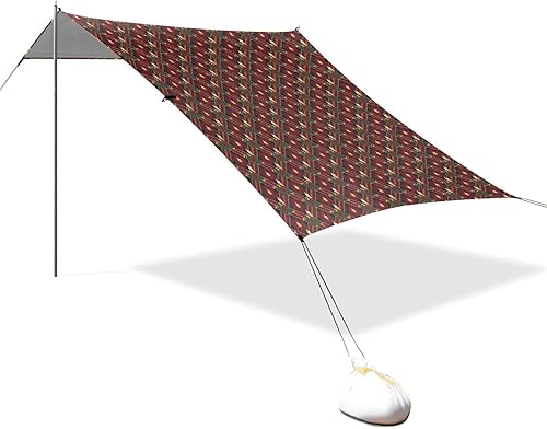 Corona y velas doradas de Navidad a cuadros rojos, toldo plegable para playa, protección UPF50+, fácil de instalar, refugio solar grande con