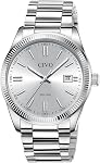CIVO Mens Watches Stainless Steel: Silver Analog Classic Date Wrist Watch for Men - Waterproof Quartz Watches Fashion Gifts