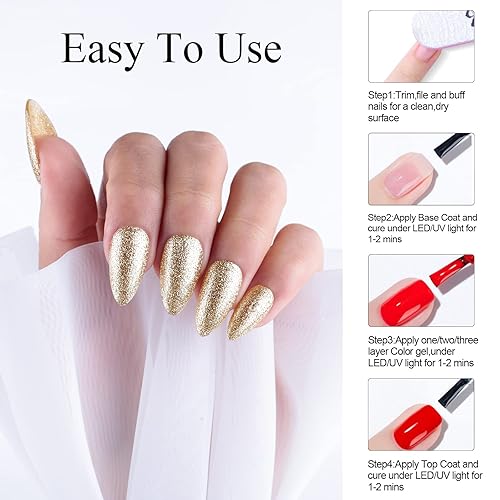 Miniatura 3 de Imtiti Esmalte de uñas de gel amarillo dorado, 1 unidad de 0.5 onzas líquidas de color platino con purpurina, esmalte de uñas en gel de larga