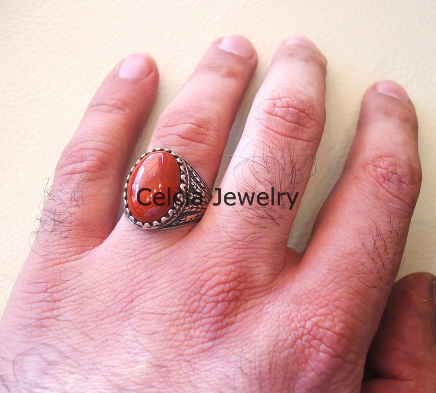 Anillo de hombre de trigo de jaspe rojo, anillo excepcional, anillo de declaración victoriana, anillo de sello, hermosos regalos para hombres, anillo oxidado de plata
