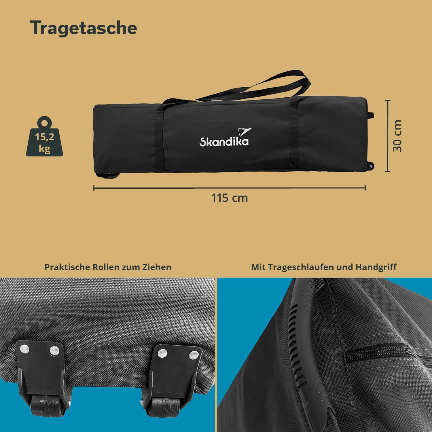 Skandika brandina da campeggio doppio per 2 persone Bodo | pieghevole, portata 250 kg, resistente alle intemperie, letto per ospiti | Lettino da campeggio per esterni, balcone, giardino