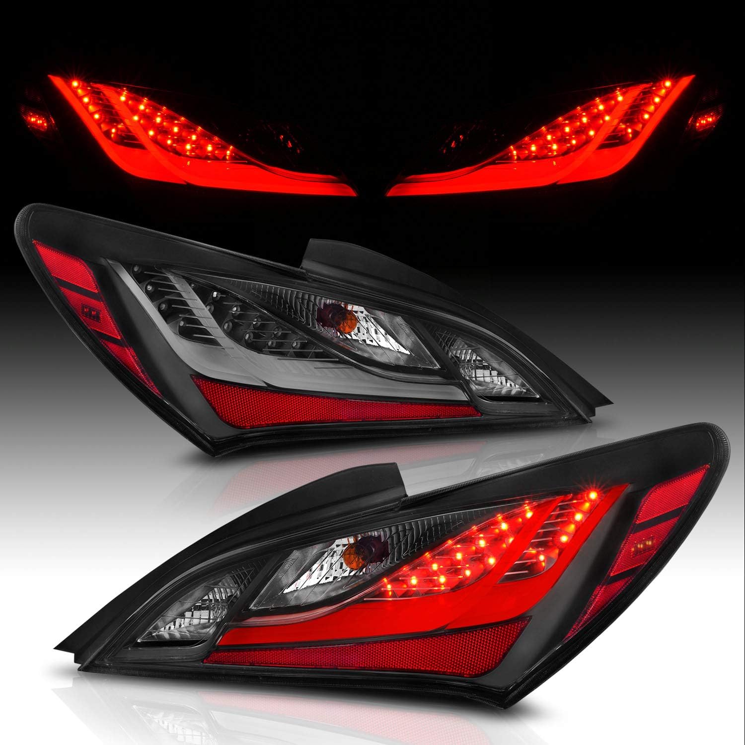 AmeriLite LEDバー交換用テールライトセット ヒュンダイジェネシスクーペ用 (ブラック)