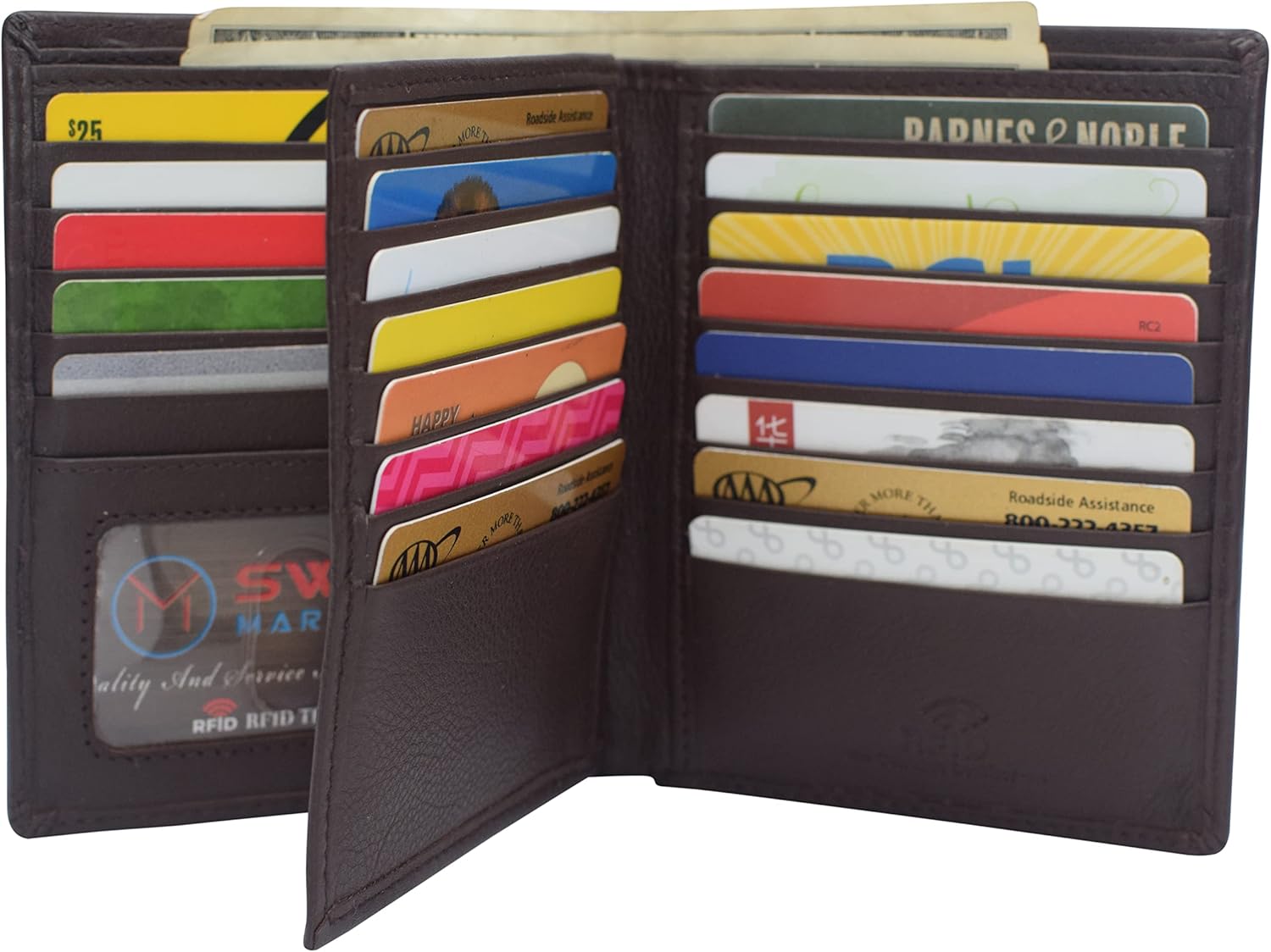 MARSHAL Bifold Genuine Leather RFID Blocking Wallet For Men Card Slots, 2 Bill Compartments, ID Windows, Money, (CN Brown)