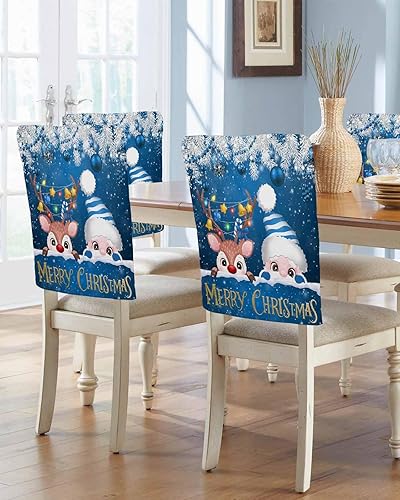Juego de 4 fundas elásticas para sillas de comedor, diseño de Papá Noel, color azul, diseño de alce navideño, fundas protectoras para sillas de disponible en Yaxa Colombia