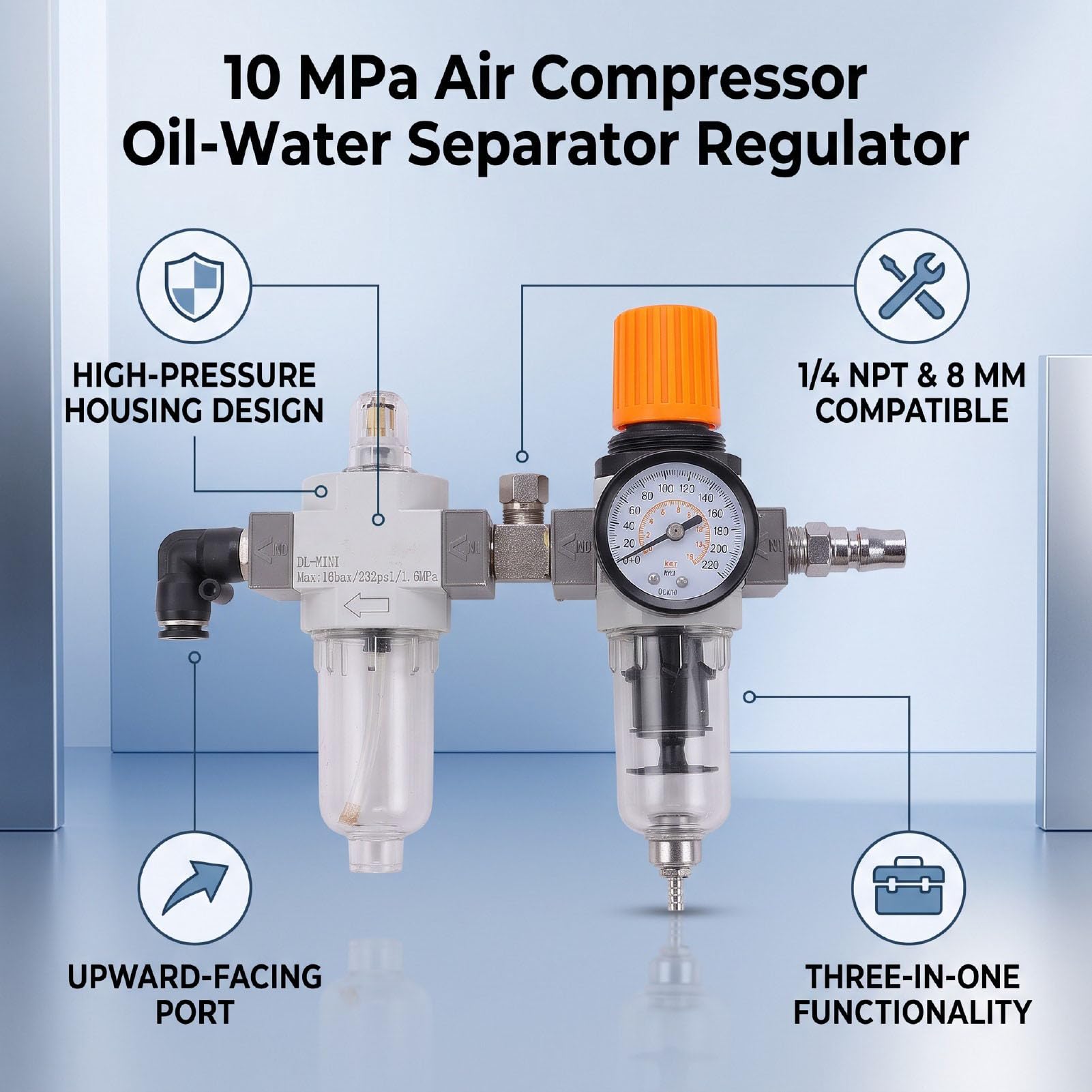Naroote Separator Wody i, 10 MPa, 1/4NPT, Złącze Węża Powietrza 8 Mm