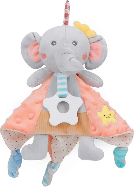 PomeloBaby Baby Comforters Blanket Stuffed Toy Soft Comforter with Teether Silicone, Newborn Gifts for Baby Girl Boy, Kids, and Toddlers (Elephant)