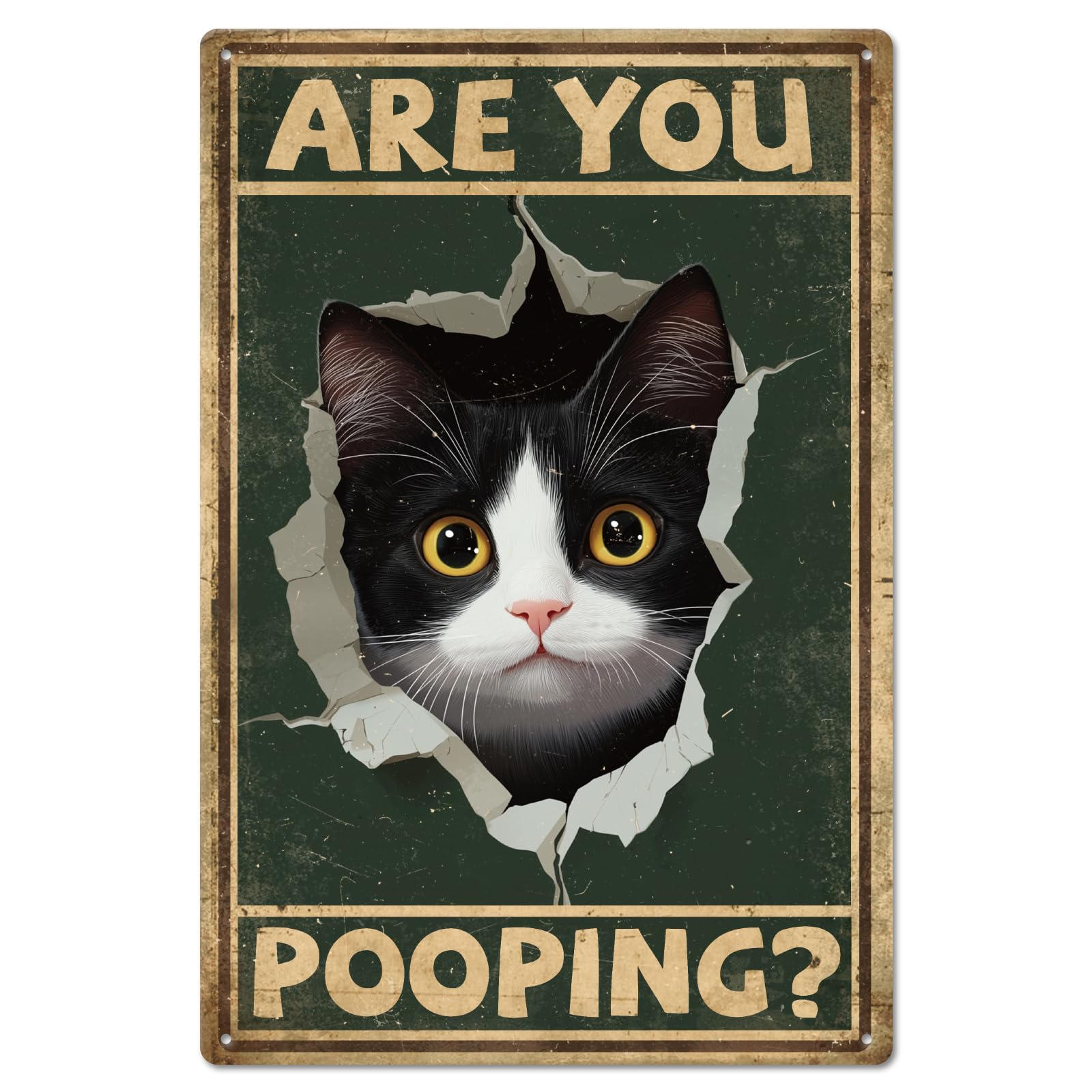 GLOBLELAND Hole Cat Metal Tin Sign 8x12in Vintage "Are You Pooping" Painting Tin Signs Wall Poster Plaque for Bathroom Cat Lover's Room Living Room Office