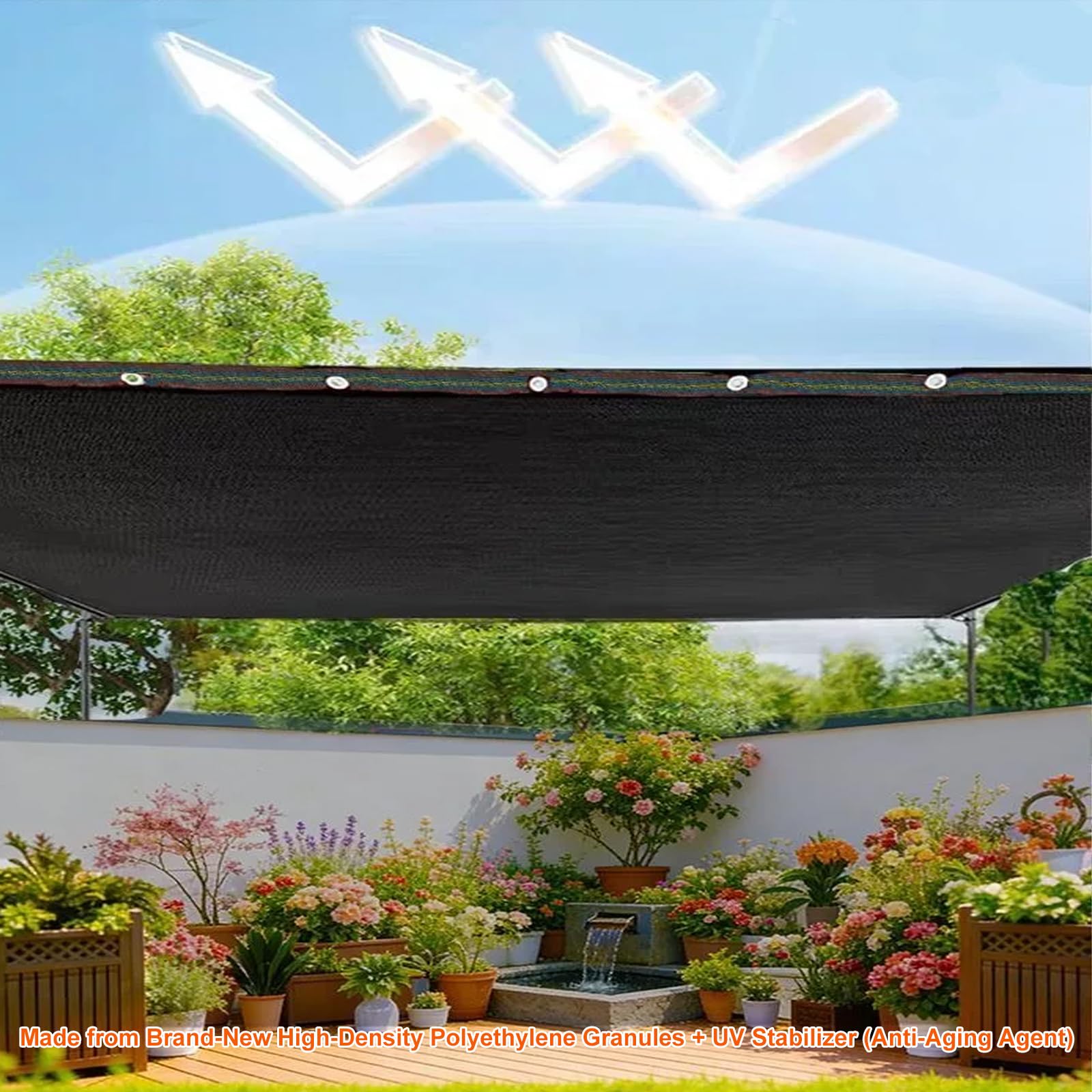 Malla Sombreadora con Ojales,Solar Sombra Paño del 97%,Malla de Protección Solar Transpirable,Shading Net de Privacidad,para Jardines Flores y Plantas,Color Negro (5x10m)