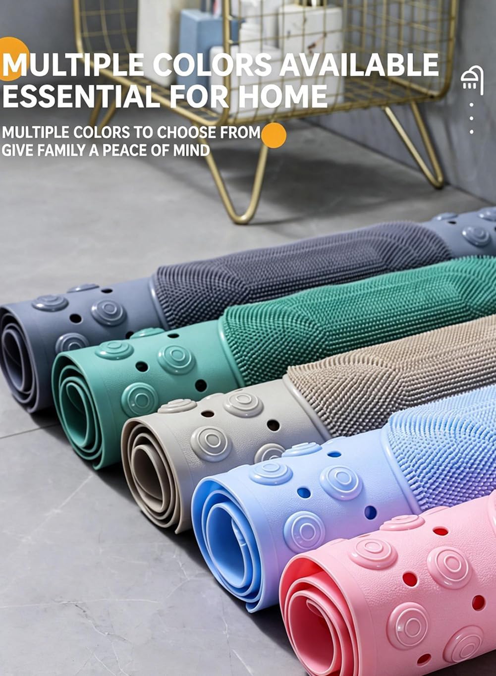 Non-Slip Shower Mat, PVC Bathroom Floor Mat with Suction Cups & Drain Holes, Quick Dry Massage Mat for Bathtub, Shower Stall, Indoor & Outdoor Use, Machine Washable (Gray,23.6"x35.4")