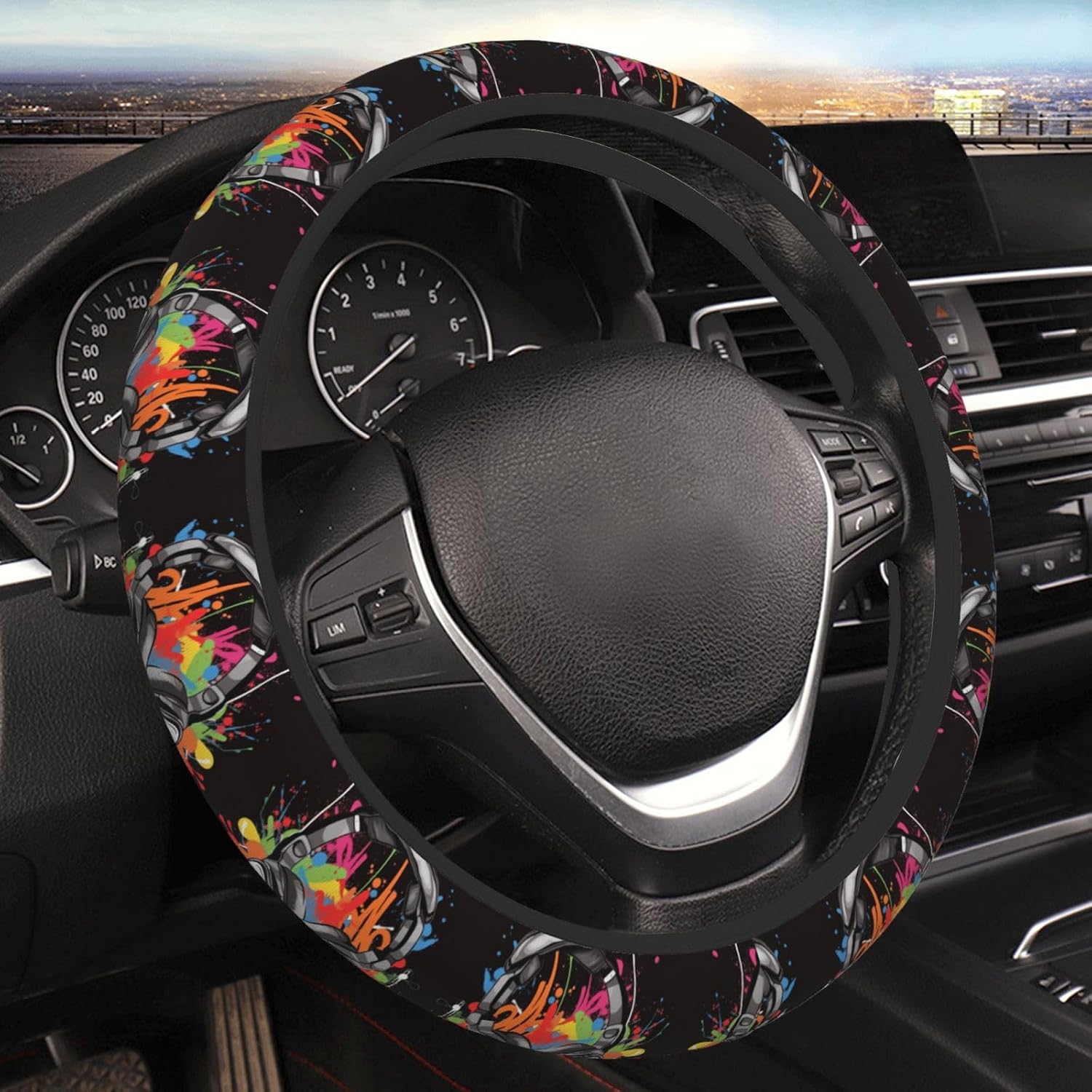 Car Elastic Steering Wheel Cover Universal 15 Inch Vehicle Stretch Steering Wheel Cover Protector Music Style Auto Protective Cover Novelty Car Interior Accessories for Men Women