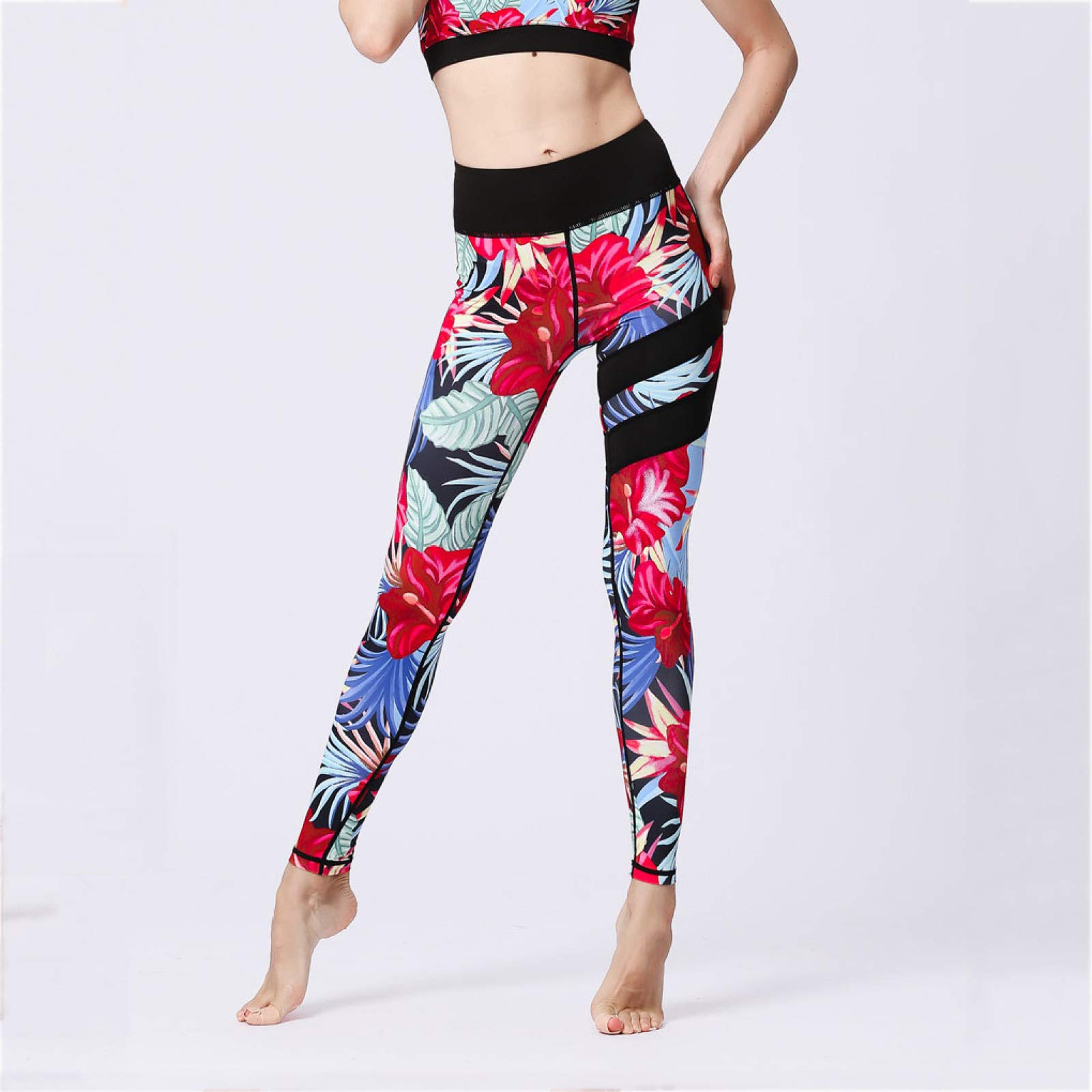 ZKHD Legginsy do jogi z nadrukiem damskie szybkoschnące plus size trening fitness spodnie elastyczne trening sportowe rajstopy, C-M
