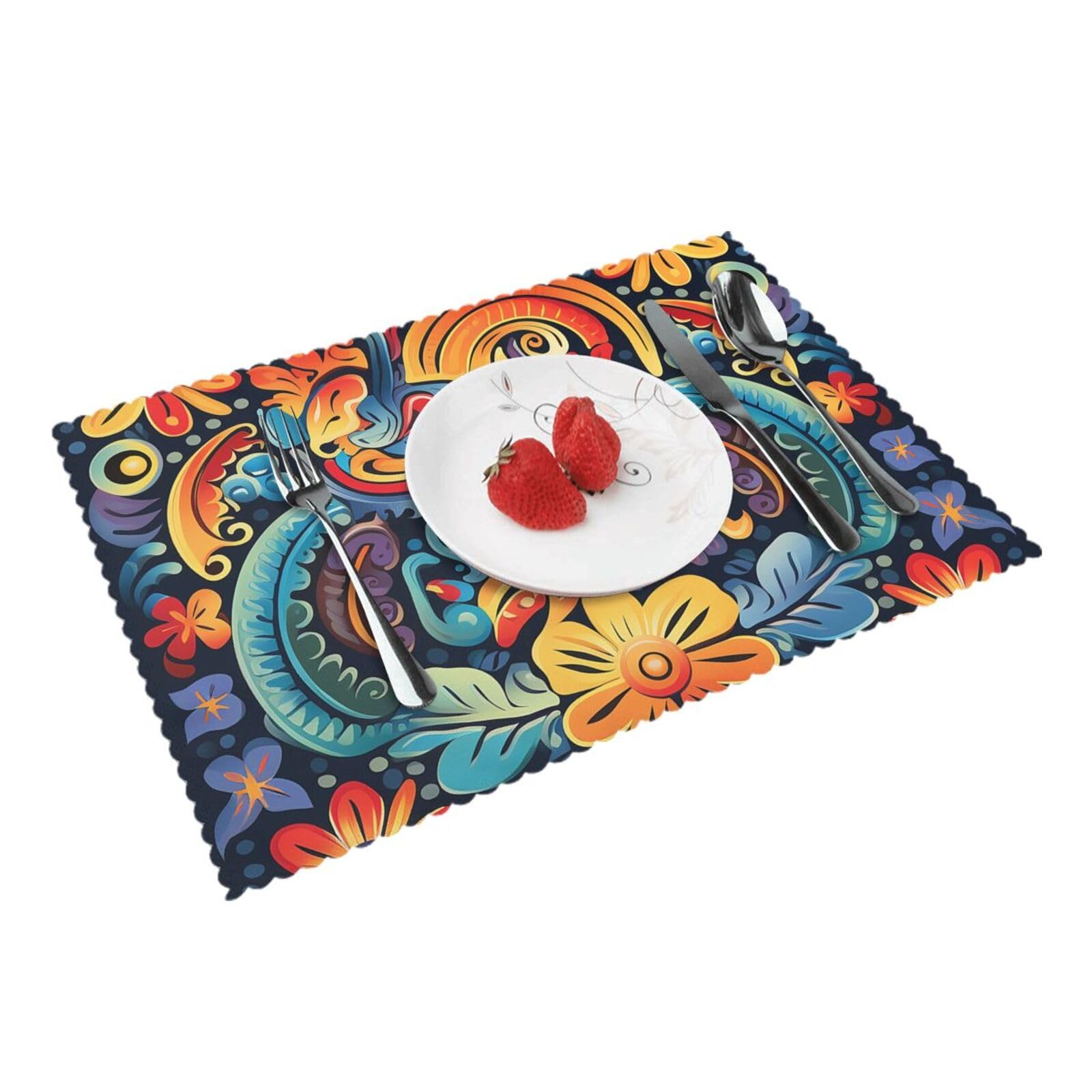 Placemats Set of 4 Heat Resistant Woven Place Mats for Dining Table Mexican Placemats Washable Wipeable PVC Table Mats Indoor/Outdoor Place Mats for Party Kitchen Decor 30x45 cm