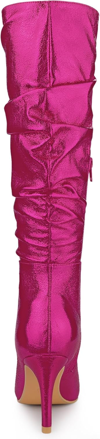 Allegra K Women's Pointed Toe Slouch Stiletto Heels Knee High Boots