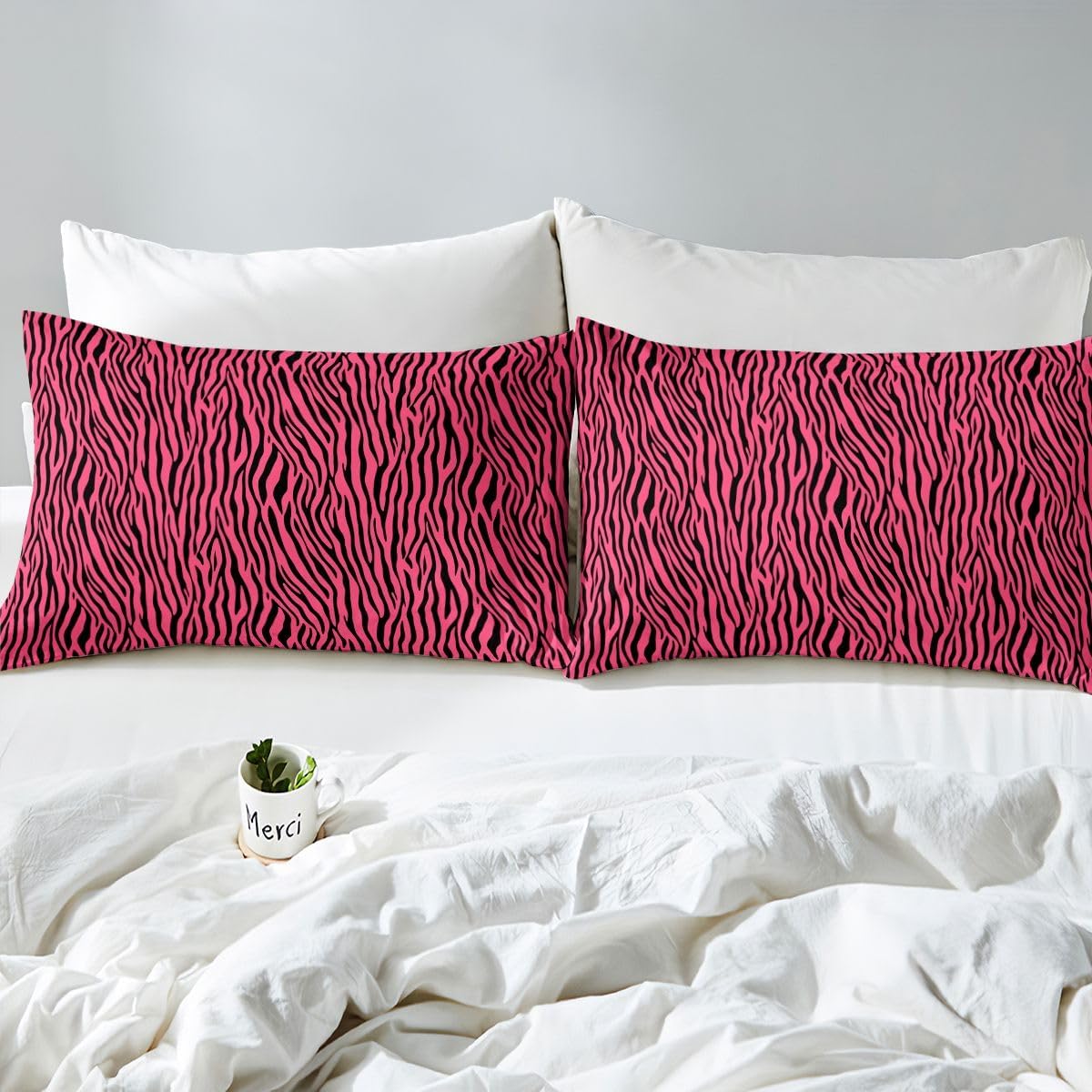 Girls Pink Black Sheet Sets Zebra Stripes Fitted Sheet Safari Animal Print Bedding Set for Boys Girls Kids Room Decor Zoo Animal Fur Print Bed Cover No Flat Sheet Full Size with 2 Pillow Case