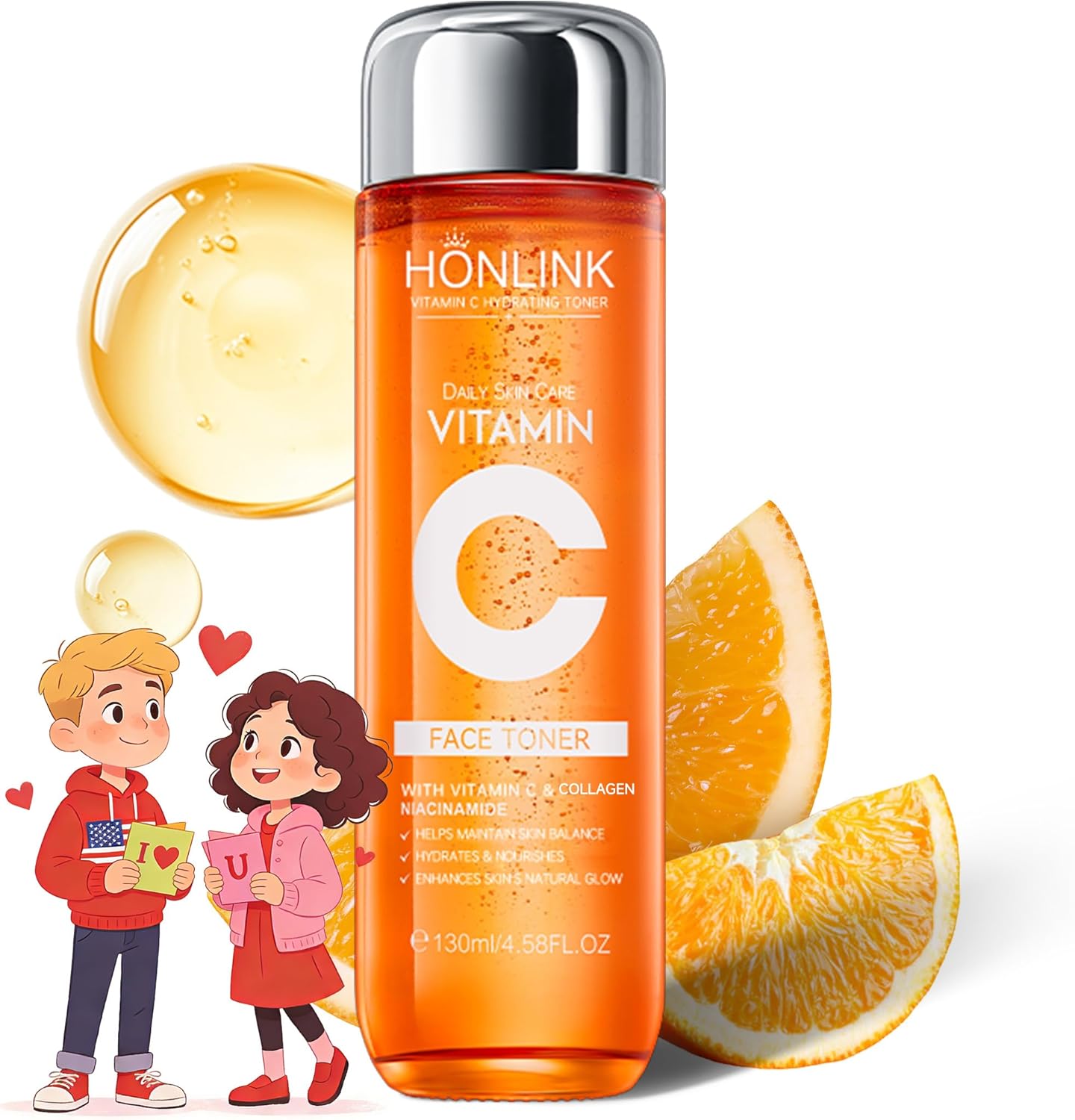 5X Vitamin C Toner HONLINK Facial Care Toners,Gift for Her, Hyaluronic Acid Hydrating Facial Treatment for Even Skin Tone, Safe Glowing Skin 130ml,K-Beauty, Popular Skincare Products