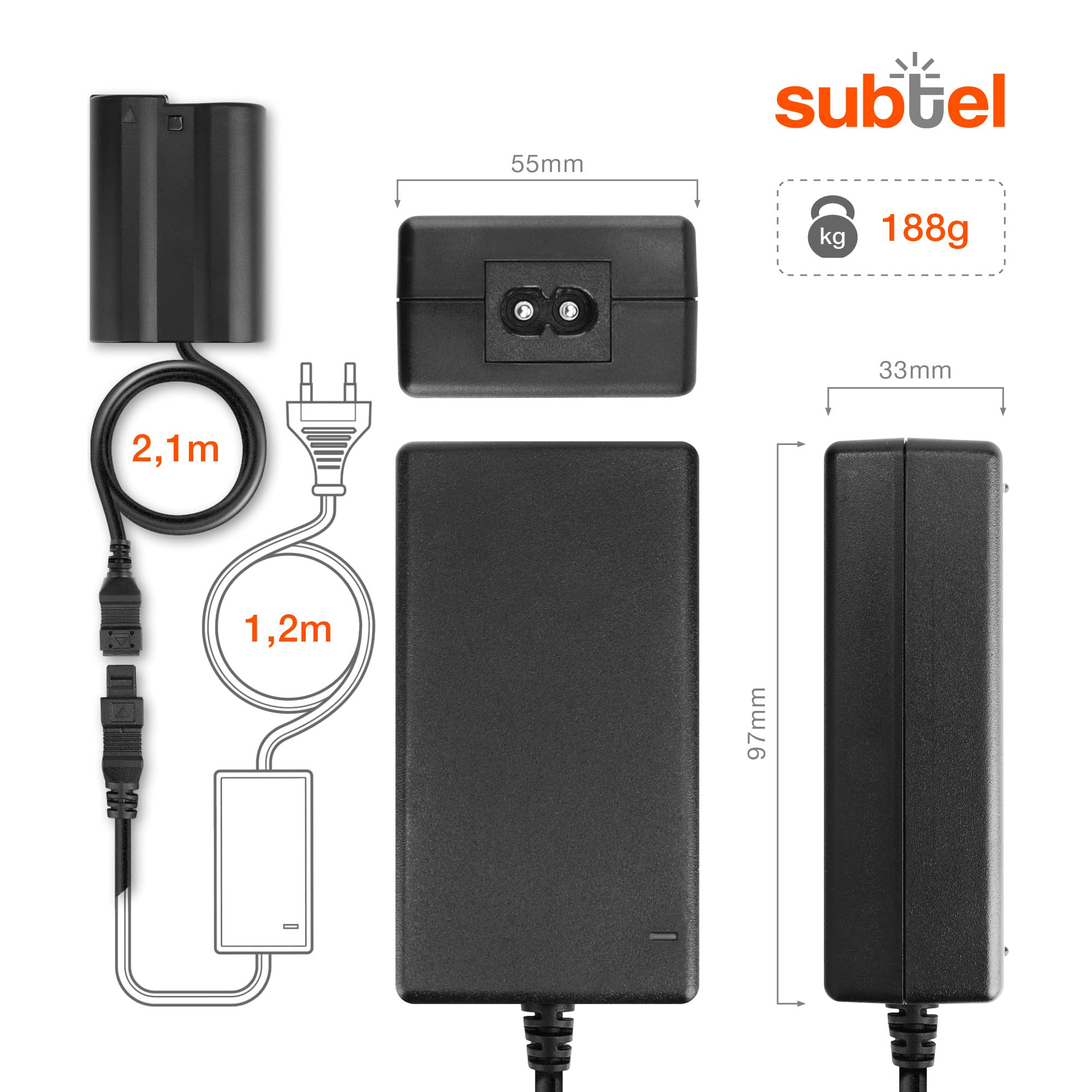 Alimentatore Vhbw Per Fotocamera Nikon Z5, Z6, Z7, D850 | Con Accoppiatore DC EP-5B, 9V 4,5A, Cavo 2m