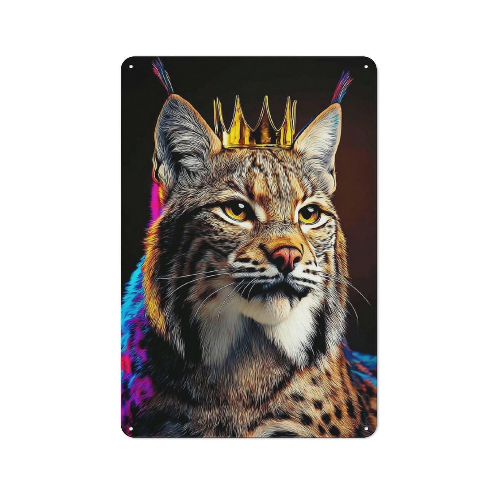 Junmoney Royal Bobcat Majesty -1 Old Style Metal Wall Decor 30X20cm, Decorative Tin Plaque For Cafe, Pub, Workshop Or Home Bar