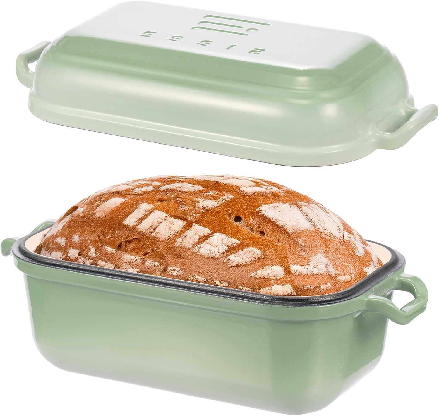 Enameled Cast Iron Dutch Oven Pot with Lid, Dutch Oven for Sourdough Bread Baking, 10×6 Bread Loaf Pans with Lid for Homemade Bread, Cake, Meatloaf, Oven & Induction Safe (Green, 3.84 QT)