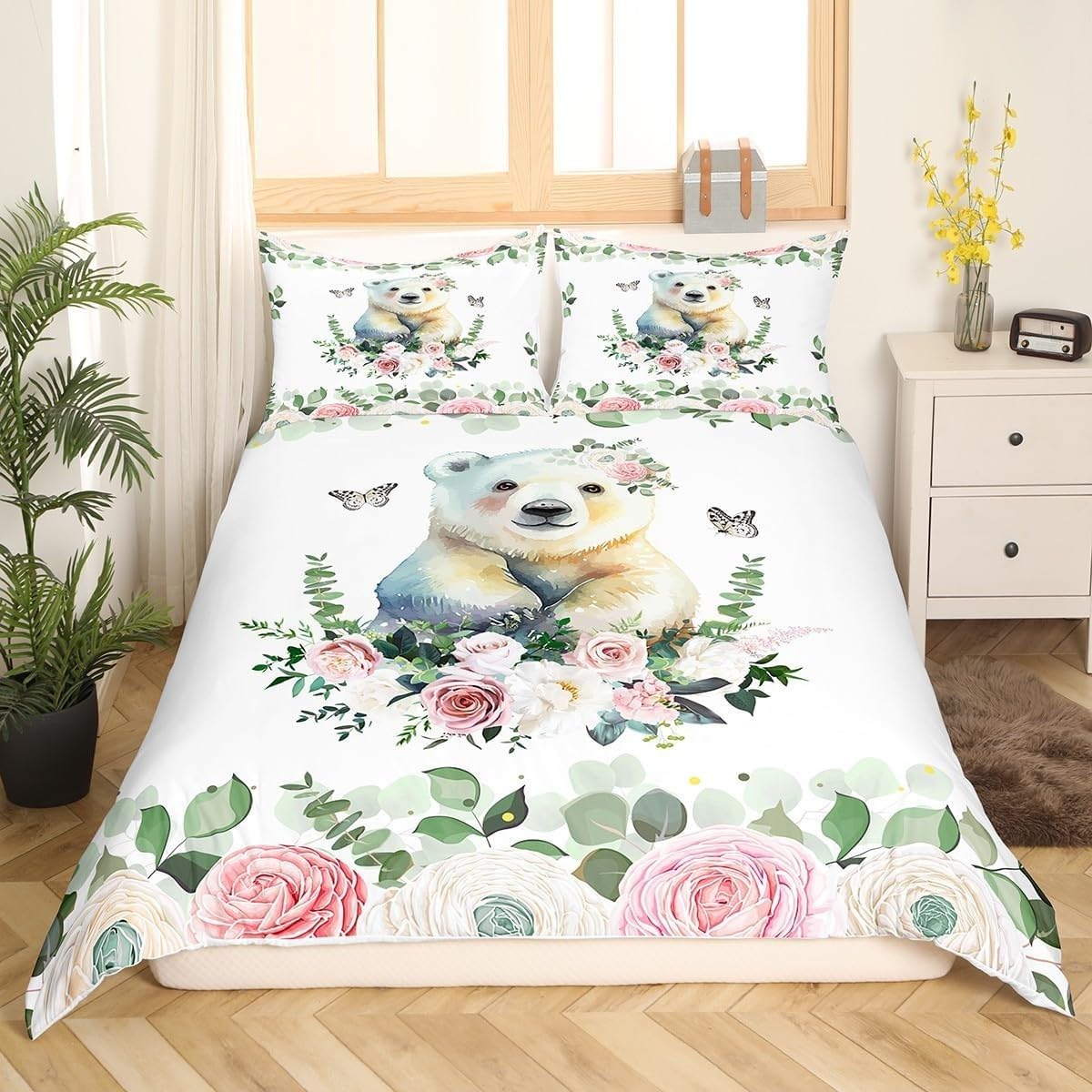 Housse de couette ours 240x260 cm en microfibre rose avec 2 taies